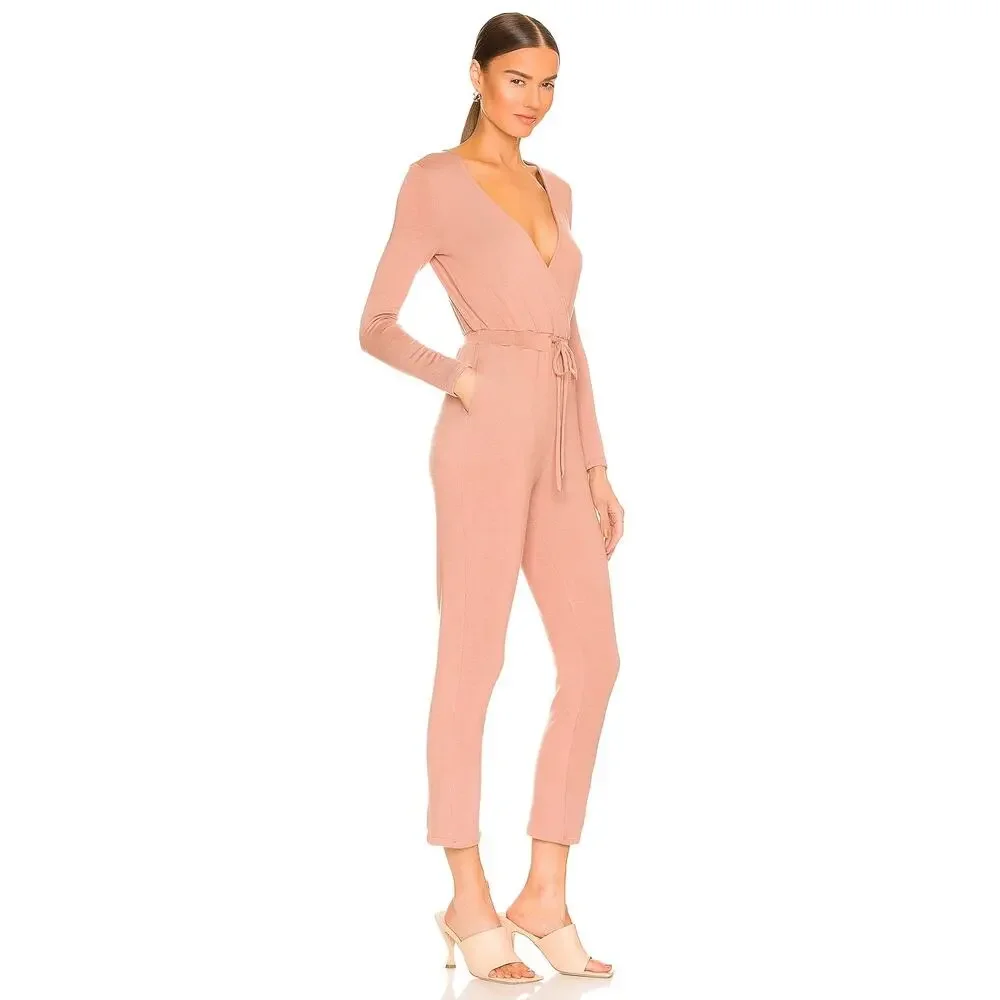 NWT Lovers + Friends Frankie Soft Knit Jumpsuit in Latte Brown Size XS